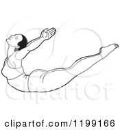 Clipart Of A Black And White Fit Woman Stretching In The Dhanurasana Yoga Pose Royalty Free Vector Illustration