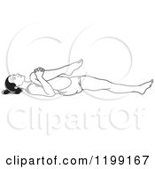 Clipart Of A Black And White Fit Woman Stretching In The Pavanamuktasana Yoga Pose Royalty Free Vector Illustration