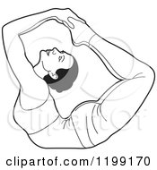 Clipart Of A Black And White Fit Woman Stretching In The Yoga Bowpose Royalty Free Vector Illustration