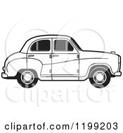 Clipart Of A Black And White Austin A30 Car Royalty Free Vector Illustration