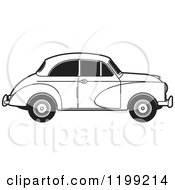 Clipart Of A Vingage Black And White Morris Minor Car With Tinted Windows Royalty Free Vector Illustration