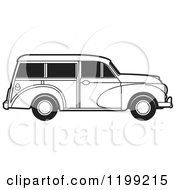 Clipart Of A Vintage Black And White Morris Minor Car With Tinted Windows Royalty Free Vector Illustration
