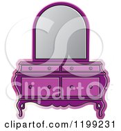 Clipart Of A Purple Dresser And Mirror Royalty Free Vector Illustration