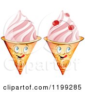 Cartoon Of Waffle Ice Cream Cone Mascots Royalty Free Vector Clipart by merlinul