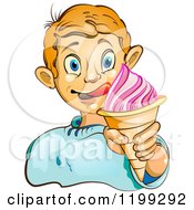 Poster, Art Print Of Blond Boy Licking His Lips And Holding An Ice Cream Cone