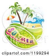 Poster, Art Print Of Summer Text Over A Tropical Beach With A Ball And Umbrella