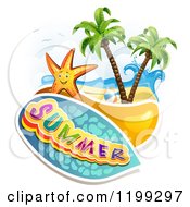 Poster, Art Print Of Summer Text Over A Tropical Beach With A Ball And Starfish