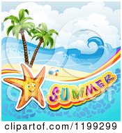 Poster, Art Print Of Summer Text With A Starfish In Water Over A Tropical Beach