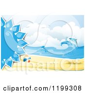 Poster, Art Print Of White Sand Tropical Beach With A Blue Sun Beach Ball And Leaping Dolphin