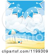 Poster, Art Print Of White Sand Tropical Beach With A Blue Sun Over An Umbrella And Ball