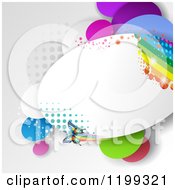 Clipart Of A Butterfly Background With Halftone And A Rainbow In A Frame Over Gray Royalty Free Vector Illustration