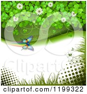 Poster, Art Print Of Butterfly Background With Halftone And Clovers With Copyspace