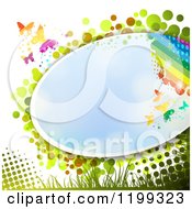 Poster, Art Print Of Butterfly Background With Halftone And A Rainbow And Blue Sky Frame