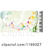 Background Of Butterflies Over Green With A Piano Keyboard