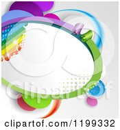 Clipart Of An Oval Frame With A Rainbow Ribbon Paper And Halftone Over Gray Royalty Free Vector Illustration