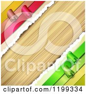 Poster, Art Print Of Background Of Wood And Diagonal Torn Paper And Curling Ribbons