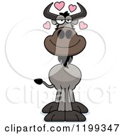Cartoon Of A Loving Wildebeest With Hearts Royalty Free Vector Clipart