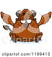 Cartoon Of A Drunk Chubby Winged Buffalo Royalty Free Vector Clipart