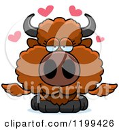 Cartoon Of A Loving Winged Buffalo Calf With Hearts Royalty Free Vector Clipart by Cory Thoman