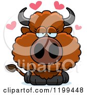 Cartoon Of A Cute Loving Buffalo Calf With Hearts Royalty Free Vector Clipart