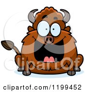 Cartoon Of A Happy Grinning Chubby Buffalo Royalty Free Vector Clipart