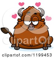 Cartoon Of A Loving Chubby Buffalo With Hearts Royalty Free Vector Clipart