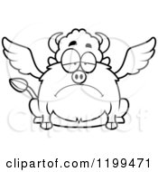 Cartoon Of A Black And White Depressed Chubby Winged Buffalo Royalty Free Vector Clipart