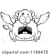 Cartoon Of A Black And White Scared Chubby Winged Buffalo Royalty Free Vector Clipart