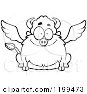 Poster, Art Print Of Black And White Happy Smiling Chubby Winged Buffalo