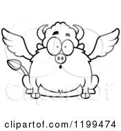 Cartoon Of A Black And White Surprised Chubby Winged Buffalo Royalty Free Vector Clipart