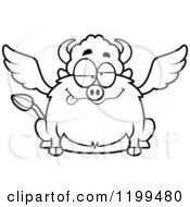 Cartoon Of A Black And White Drunk Chubby Winged Buffalo Royalty Free Vector Clipart