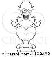 Cartoon Of A Black And White Depressed Winged Buffalo Royalty Free Vector Clipart