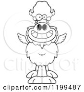 Cartoon Of A Black And White Grinning Winged Buffalo Royalty Free Vector Clipart