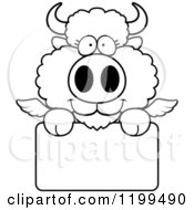 Poster, Art Print Of Black And White Cute Winged Buffalo Calf Over A Sign