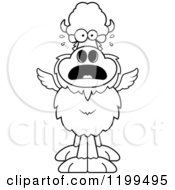 Cartoon Of A Black And White Scared Winged Buffalo Royalty Free Vector Clipart