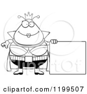 Cartoon Of A Black And White Happy Martian Queen With A Sign Royalty Free Vector Clipart