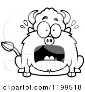 Cartoon Of A Black And White Scared Chubby Buffalo Royalty Free Vector Clipart