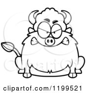 Cartoon Of A Black And White Mad Chubby Buffalo Royalty Free Vector Clipart