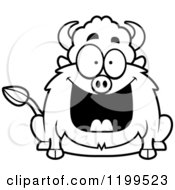 Cartoon Of A Black And White Happy Grinning Chubby Buffalo Royalty Free Vector Clipart