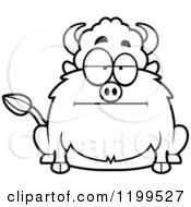 Cartoon Of A Black And White Bored Chubby Buffalo Royalty Free Vector Clipart
