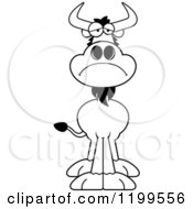 Cartoon Of A Black And White Depressed Wildebeest Royalty Free Vector Clipart