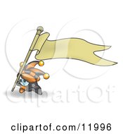 Joker Jester Character Sticking The Pole To A Blank Banner Sign In The Ground Clipart Illustration by Leo Blanchette