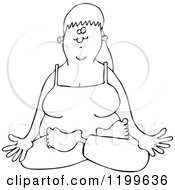 Cartoon Of An Outlined Relaxed Woman Doing Yoga With Folded Legs Royalty Free Vector Clipart