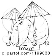 Poster, Art Print Of Outlined Elephant With Two Umbrellas