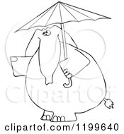 Poster, Art Print Of Outlined Elephant With An Umbrella