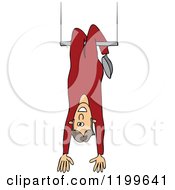 Cartoon Of A Circus Man Hanging Upside Down On A Trapeze Royalty Free Vector Clipart