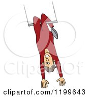Cartoon Of A Circus Man Swinging Upside Down On A Trapeze Royalty Free Vector Clipart