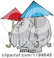 Poster, Art Print Of Elephant With Two Umbrellas