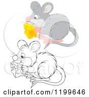 Poster, Art Print Of Black And White And Colored Cute Mouse Eating Cheese