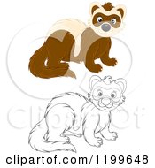 Poster, Art Print Of Black And White And Colored Cute Weasel